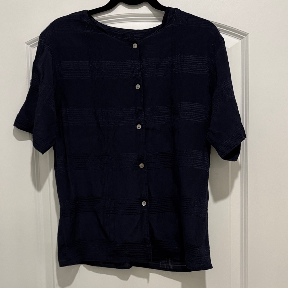 Anne Klein Dark Blue Silk Blouse